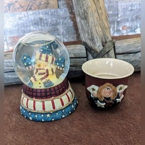 Vintage Patriotic Snow Globe And Small Tea Light Cup